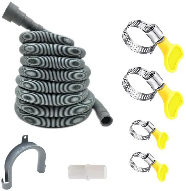 Main image of 23 Feet Universal Washing Machine Drain Hose Flexible Dishwasher Drain Hose Extension Kits Corrugated Washer Hose w/ 1 Adapter 4 Clamps 1 U-Bend Holder