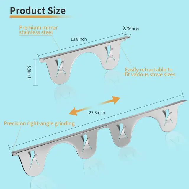 Alt view image 2 of 6 - Stove Gap Covers Stainless Steel, 2 Pack, Stove Gap Filler, Stove Gap Guard, Range Trim Kit, Heat Resistant, Easy Clean, Retractable, Length 13.8 to 27.5