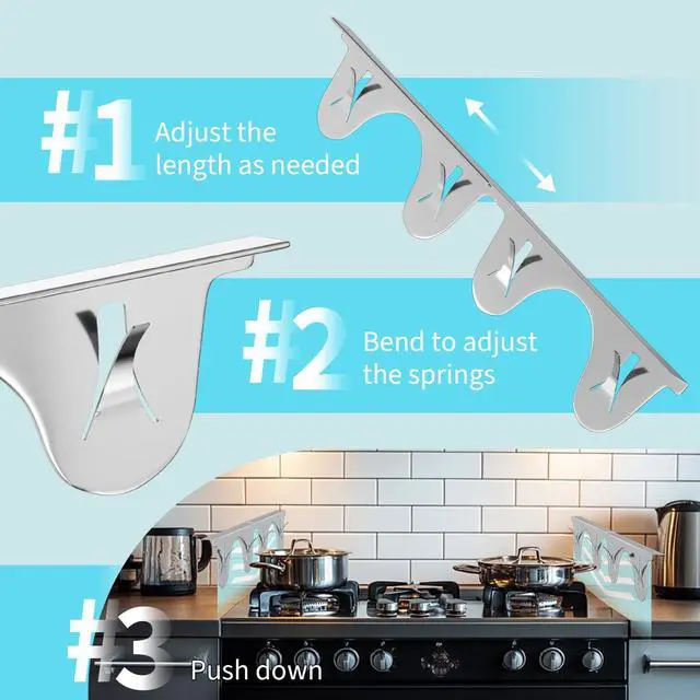 Alt view image 5 of 6 - Stove Gap Covers Stainless Steel, 2 Pack, Stove Gap Filler, Stove Gap Guard, Range Trim Kit, Heat Resistant, Easy Clean, Retractable, Length 13.8 to 27.5