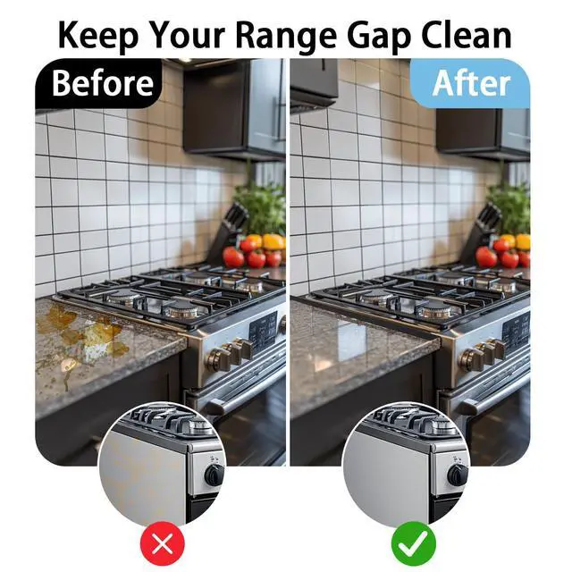 Alt view image 2 of 6 - Stainless Steel Stove Gap Cover (2 Pack, Black), Stove Gap Filler for Kitchen, Range Trim Kit, Heat Resistant with Easy Clean, Adjustable Length 13.8 to 27.5
