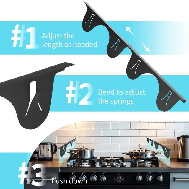 Alt view image 5 of 6 - Stainless Steel Stove Gap Cover (2 Pack, Black), Stove Gap Filler for Kitchen, Range Trim Kit, Heat Resistant with Easy Clean, Adjustable Length 13.8 to 27.5