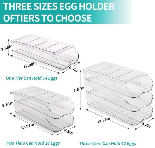 Alt view image 7 of 7 - Egg Holder for Fridge, Automatic Rolling Egg Container -1 Tier | Stackable Fridge Organizers and Storage with Lid, Sturdy Clear Plastic Egg Dispenser & Tray for Refrigerator