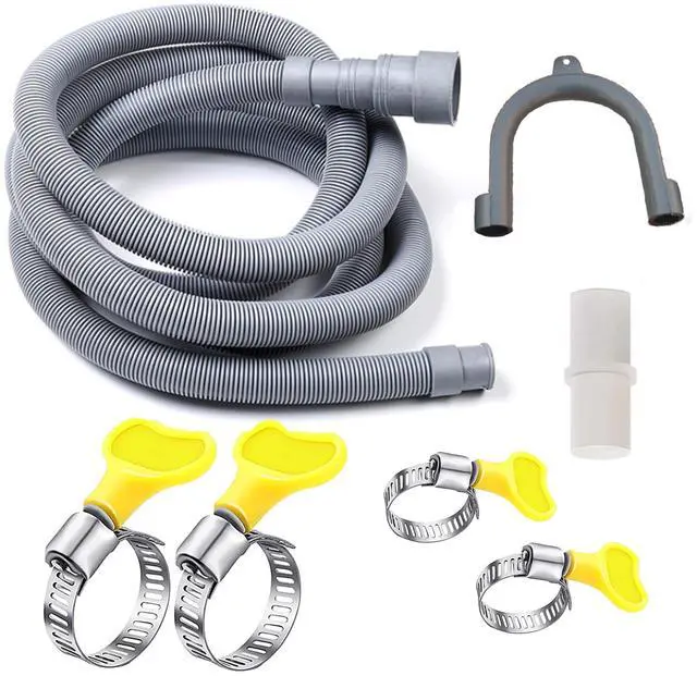 Main image of 10 Feet Universal Washing Machine Drain Hose Flexible Dishwasher Drain Hose Extension Kits Corrugated Washer Hose w/ 1 Adapter 4 Clamps 1 U-Bend Holder
