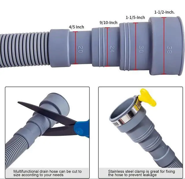 Alt view image 7 of 7 - 10 Feet Universal Washing Machine Drain Hose Flexible Dishwasher Drain Hose Extension Kits Corrugated Washer Hose w/ 1 Adapter 4 Clamps 1 U-Bend Holder