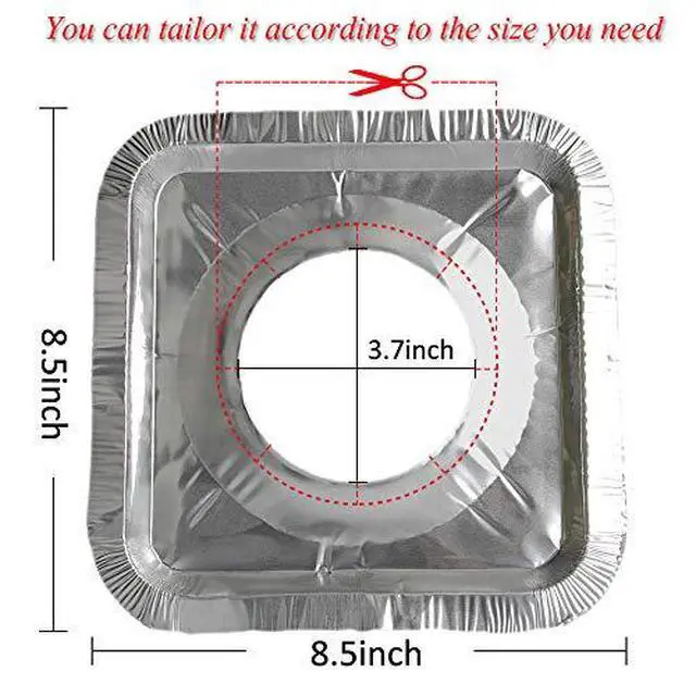 Alt view image 2 of 3 - 100 Pack Aluminum Foil Square Stove Burner Covers 8.5 Inch | Disposable Heavy Thick Quality Bib Liners Drip Pans Gas Range Top Protectors