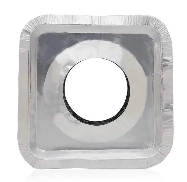 Alt view image 3 of 3 - 100 Pack Aluminum Foil Square Stove Burner Covers 8.5 Inch | Disposable Heavy Thick Quality Bib Liners Drip Pans Gas Range Top Protectors