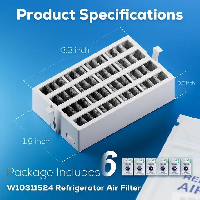 Alt view image 4 of 6 - 6 Pack W10311524 AIR1 Refrigerator Air Filter Replacement for Whirlpool | Compatible with Whirlpool Kenmore Refrigerator, Fresh Flow Refrigerator Air Filter