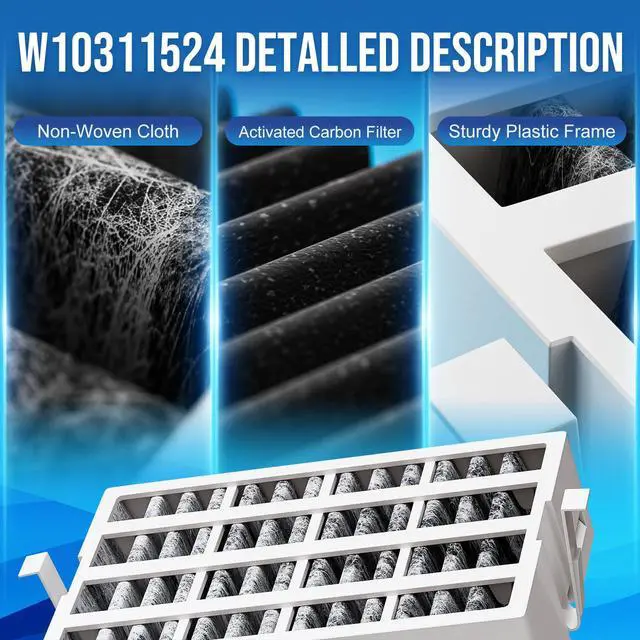 Alt view image 5 of 6 - 6 Pack W10311524 AIR1 Refrigerator Air Filter Replacement for Whirlpool | Compatible with Whirlpool Kenmore Refrigerator, Fresh Flow Refrigerator Air Filter