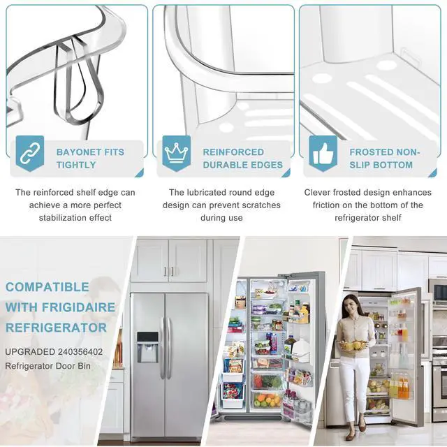 Alt view image 5 of 6 - 2 PACK Upgraded 240356402 Refrigerator Door Bin Replacement By | Fits for Frigi.daire Refrigerator Door Shelf Parts LFSS2612TF0 LFSS2612TE0 FFSS2615TE0 Door Shelf Shelves (Length 15.38")