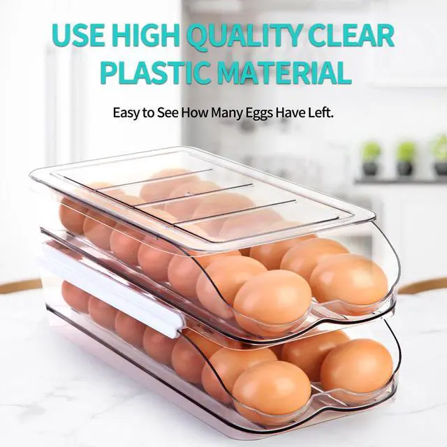 Alt view image 4 of 7 - Egg Holder for Fridge, Automatic Rolling Egg Container -1 Tier | Stackable Fridge Organizers and Storage with Lid, Sturdy Clear Plastic Egg Dispenser & Tray for Refrigerator