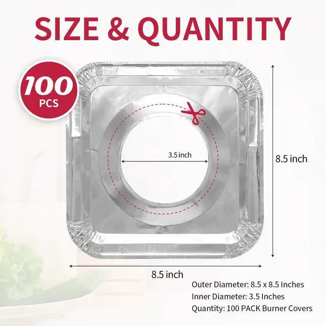 Alt view image 2 of 7 - Aluminum Gas Stove Burner Covers -Thicker Foil Square Burner Liners - Disposable Gas Range Protectors, 100 PackOuter diameter: 8.5 x 8.5 inch