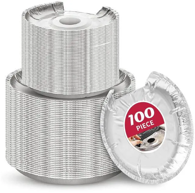 Main image of Round Electric Stove Burner Covers - Thicker Aluminum Foil Burner Liners - Disposable Stove Top Protector, 100 Pack (50 * 6 Inch and 50 * 8 Inch)
