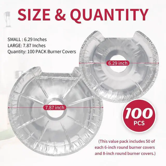 Alt view image 2 of 7 - Round Electric Stove Burner Covers - Thicker Aluminum Foil Burner Liners - Disposable Stove Top Protector, 100 Pack (50 * 6 Inch and 50 * 8 Inch)