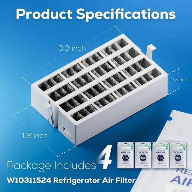 Alt view image 4 of 6 - 4 Pack W10311524 AIR1 Refrigerator Air Filter Replacement for Whirlpool | Compatible with Whirlpool Kenmore Refrigerator, Fresh Flow Refrigerator Air Filter
