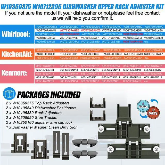 Alt view image 4 of 6 - Upgraded W10350375 W10712395 Dishwasher Top Rack Adjuster Replacement Parts | Whirlpool Dishwasher Parts WDT750SAHZ0 WDTA50SAHZ0 DWDT730PAHZ0 Upper Rack Parts,Fits Kenmore 665 Dishwasher Top Rack Kits