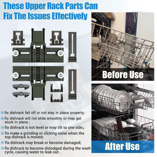 Alt view image 5 of 6 - Upgraded W10350375 W10712395 Dishwasher Top Rack Adjuster Replacement Parts | Whirlpool Dishwasher Parts WDT750SAHZ0 WDTA50SAHZ0 DWDT730PAHZ0 Upper Rack Parts,Fits Kenmore 665 Dishwasher Top Rack Kits