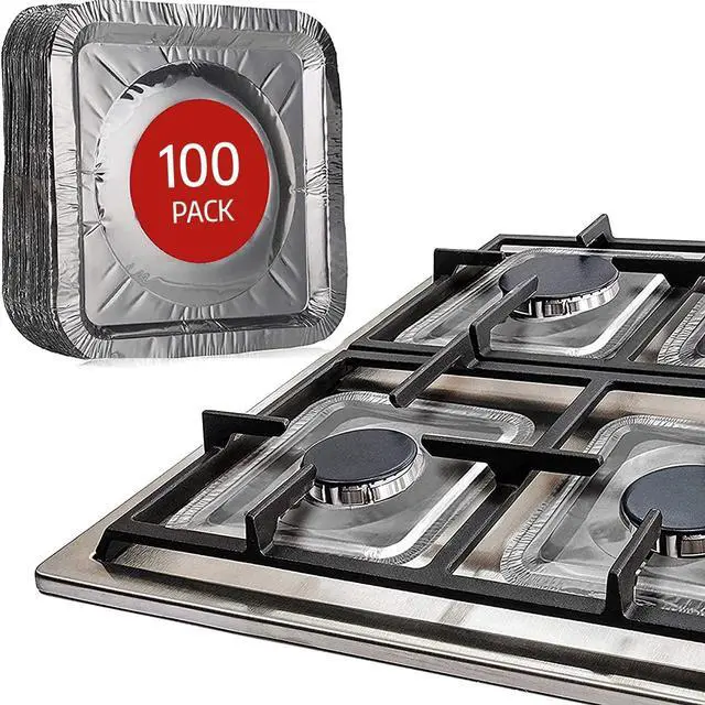 Main image of Aluminium Gas Stove Burner Covers (100 Pack) - Disposable Gas Stove Cover Liners, Heat-Resistant Gas Stove Top Covers for Gas Burners and Stove Covers for Gas Stove Top the Perfect Kitchen Accessories