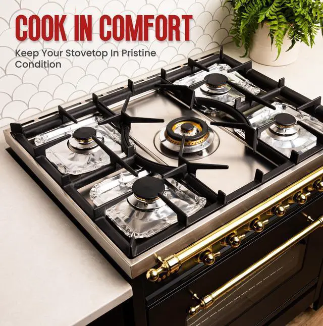 Alt view image 6 of 6 - Aluminium Gas Stove Burner Covers (100 Pack) - Disposable Gas Stove Cover Liners, Heat-Resistant Gas Stove Top Covers for Gas Burners and Stove Covers for Gas Stove Top the Perfect Kitchen Accessories