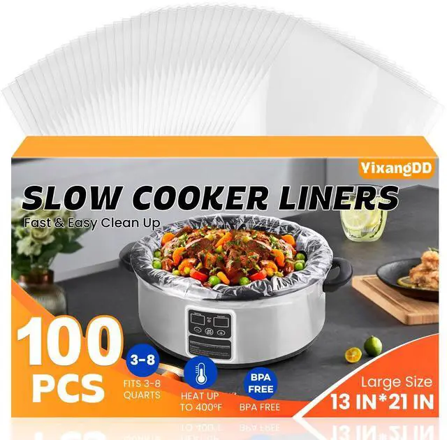 Main image of 100 Pack Slow Cooker Liners, Large Size 13"x 21" Cooking Bags | Disposable Plastic Slow Cooker Bags Liners Fits 3-8 Quarts, BPA Free, Suitable for Oval & Round Pot