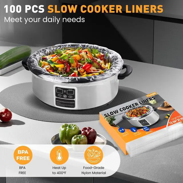 Alt view image 3 of 6 - 100 Pack Slow Cooker Liners, Large Size 13"x 21" Cooking Bags | Disposable Plastic Slow Cooker Bags Liners Fits 3-8 Quarts, BPA Free, Suitable for Oval & Round Pot
