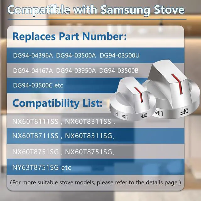 Alt view image 3 of 7 - DG94-03500A/Z Stove Knobs Replace for Samsung Gas/Electric Range, 5 Pack | DG94-03500U DG94-03500A DG94-04396A Range Oven Knobs, Compatible with NX60T8111SS NX60T8311SS NX60T8711SS