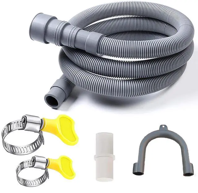 Main image of 6 Feet Washing Machine Drain Hose Flexible Dishwasher Drain Hose Extension Kits Corrugated Washer Hose w/ 1 Adapter 2 Clamps 1 U-Bend Holder Upgraded Version
