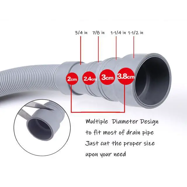 Alt view image 2 of 7 - 6 Feet Washing Machine Drain Hose Flexible Dishwasher Drain Hose Extension Kits Corrugated Washer Hose w/ 1 Adapter 2 Clamps 1 U-Bend Holder Upgraded Version