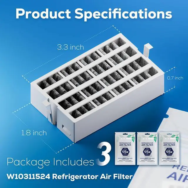 Alt view image 4 of 6 - 3 Pack W10311524 AIR1 Refrigerator Air Filter Replacement for Whirlpool | Compatible with Whirlpool Kenmore Refrigerator, Fresh Flow Refrigerator Air Filter
