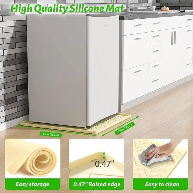 Alt view image 2 of 6 - Mini Fridge Silicone Mat - 23.6"x23.6"x0.47" Non-Slip, Spill-Proof Drip Tray | Ideal for Refrigerators, Washing Machines, Dryers, Wine Coolers & Dishwashers