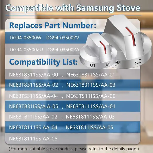 Alt view image 5 of 7 - DG94-03500A/Z Stove Knobs Replace for Samsung Gas/Electric Range, 4 Pack | DG94-03500V DG94-03500W Knobs Compatible with Samung Electric Range NE63T8111SS/AA NE63T8311SS/AA NE63T8751SS/AA