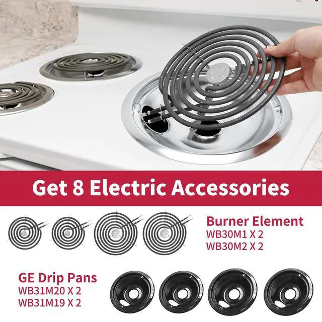Alt view image 3 of 7 - GE Drip Pans and Stove Burner Element Unit Set, Perfectly Fit WB30M1 & WB30M2 -Replacement for GE Hotpoint Kenmore Stove TopBlack