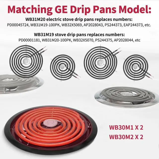Alt view image 5 of 7 - GE Drip Pans and Stove Burner Element Unit Set, Perfectly Fit WB30M1 & WB30M2 -Replacement for GE Hotpoint Kenmore Stove TopBlack
