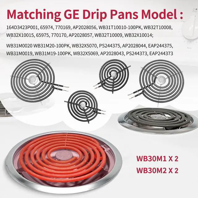 Alt view image 5 of 7 - GE Drip Pans and Stove Burner Element Unit Set, Perfectly Fit WB30M1 & WB30M2 -Replacement for GE Hotpoint Stove Top
