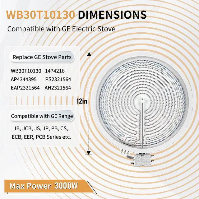 Alt view image 7 of 7 - WB30T10130 12"/9" Dual Haliant Surface Element for GE Stove | Upgraded 12-inch Electric Range Burner Replacement for GE Stove, Replace AP4344395 AH2321564 1474216