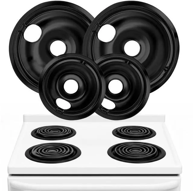 Main image of Electric Stove Drip Pans Set of 4 (2 x 6-Inch & 2 x 8-Inch) Replacement Stove Drip Pans for Electric Stove for GE & Hotpoint Ranges - Compatible with WB31M20 & WB31M19 Stove Burner Drip Pan