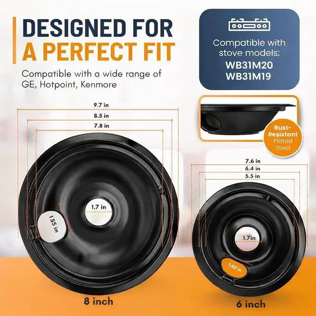 Alt view image 2 of 7 - Electric Stove Drip Pans Set of 4 (2 x 6-Inch & 2 x 8-Inch) Replacement Stove Drip Pans for Electric Stove for GE & Hotpoint Ranges - Compatible with WB31M20 & WB31M19 Stove Burner Drip Pan