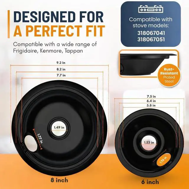 Alt view image 2 of 7 - Electric Stove Drip Pans Set of 4 (2 x 6-Inch & 2 x 8-Inch) Replacement Stove Drip Pans for Electric Stove Compatible with 318067041 & 318067051, Frigidaire, Kenmore, Tappan & More