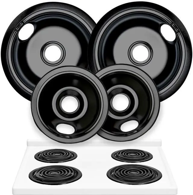 Main image of Electric Stove Drip Pans Set of 4 (2 x 6-Inch & 2 x 8-Inch) Replacement Stove Drip Pans for Electric Stove Compatible with 318067041 & 318067051, Frigidaire, Kenmore, Tappan & More