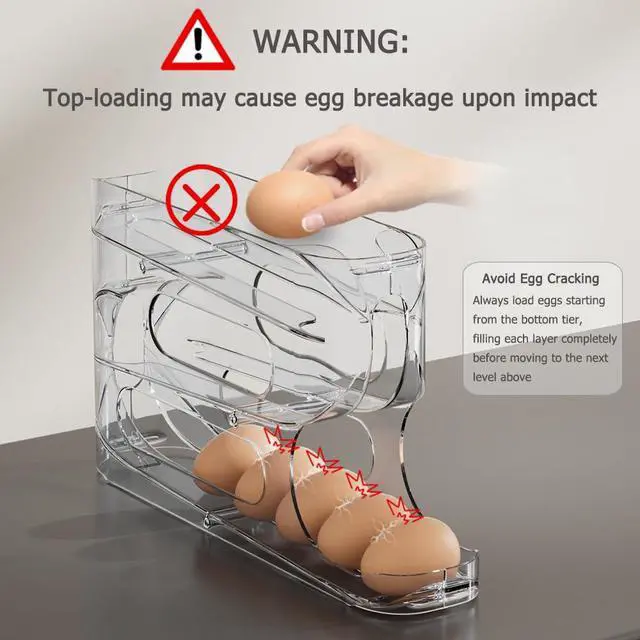 Alt view image 5 of 7 - Clear FIFO Egg Holder for Fridge, Egg Dispenser for Eggs 36 Count | Clear PET, Heavy-Duty, Automatic Rolling Egg Organizer, Space-Saving Egg Roller/Container/Storage for Kitchen Countertop