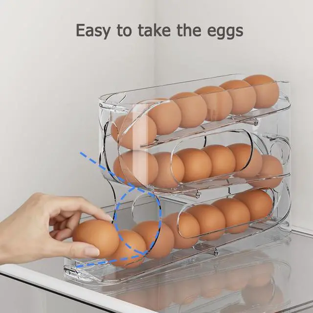 Alt view image 6 of 7 - Clear FIFO Egg Holder for Fridge, Egg Dispenser for Eggs 36 Count | Clear PET, Heavy-Duty, Automatic Rolling Egg Organizer, Space-Saving Egg Roller/Container/Storage for Kitchen Countertop