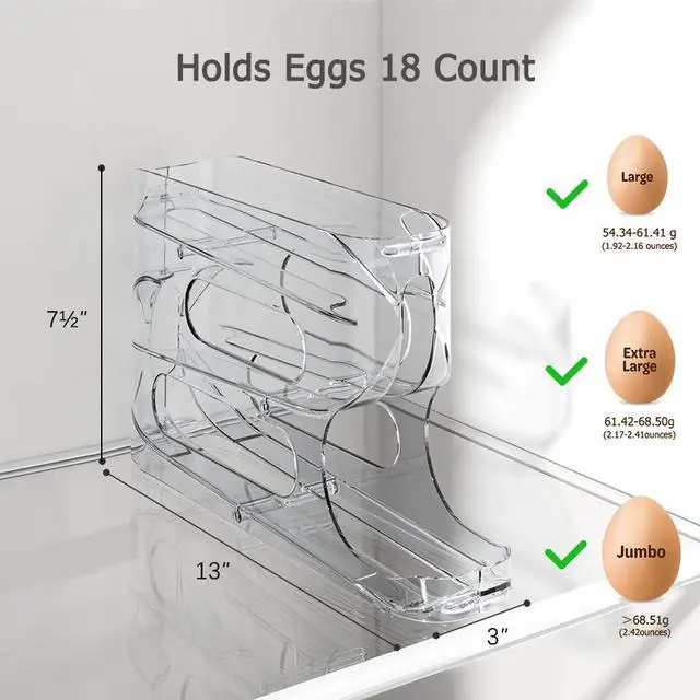 Alt view image 7 of 7 - Clear FIFO Egg Holder for Fridge, Egg Dispenser for Eggs 36 Count | Clear PET, Heavy-Duty, Automatic Rolling Egg Organizer, Space-Saving Egg Roller/Container/Storage for Kitchen Countertop
