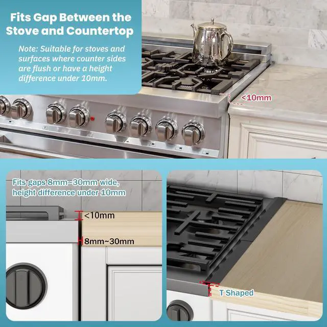 Alt view image 2 of 7 - 16.5"-33" Stove Gap Covers Stainless Steel 2PCS, Stove Gap Filler, Black | Oven Side Gap Filler, Kitchen Range Trim Kit, Stove Gap Guard Between Stove and Counter, Heat Resistant & Effectively Protect