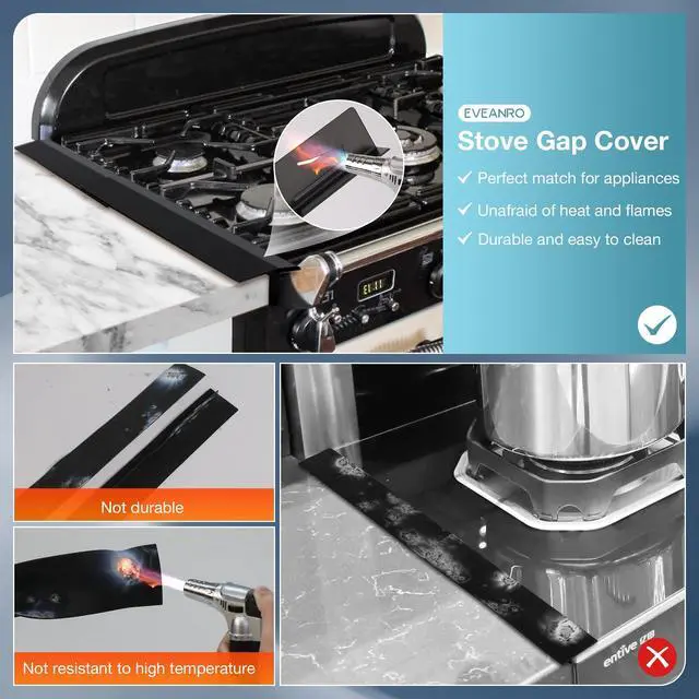 Alt view image 4 of 7 - 16.5"-33" Stove Gap Covers Stainless Steel 2PCS, Stove Gap Filler, Black | Oven Side Gap Filler, Kitchen Range Trim Kit, Stove Gap Guard Between Stove and Counter, Heat Resistant & Effectively Protect