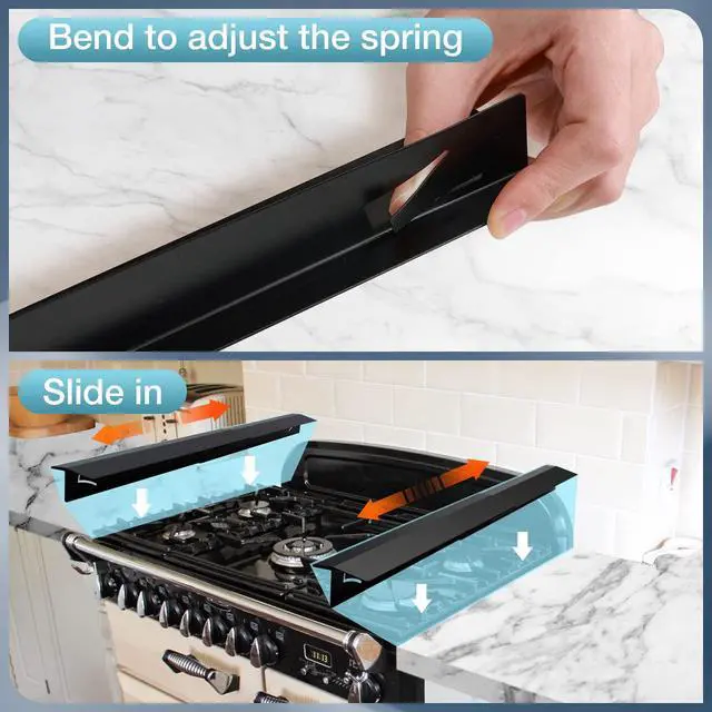 Alt view image 5 of 7 - 16.5"-33" Stove Gap Covers Stainless Steel 2PCS, Stove Gap Filler, Black | Oven Side Gap Filler, Kitchen Range Trim Kit, Stove Gap Guard Between Stove and Counter, Heat Resistant & Effectively Protect