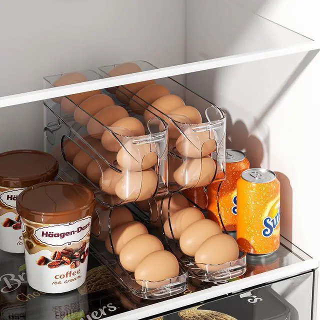 Alt view image 2 of 7 - Clear FIFO Egg Holder for Fridge, Egg Dispenser for Eggs 36 Count | Clear PET, Heavy-Duty, Automatic Rolling Egg Organizer, Space-Saving Egg Roller/Container/Storage for Kitchen Countertop