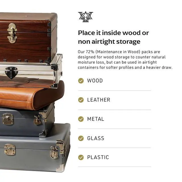 Alt view image 5 of 7 - 72% Two-Way Humidity Packs 4-Pack (60g) for Wood and Airtight Storage | 72% Humidity Control Packs for Wood and Airtight Storage, 60g Each, Made in USA