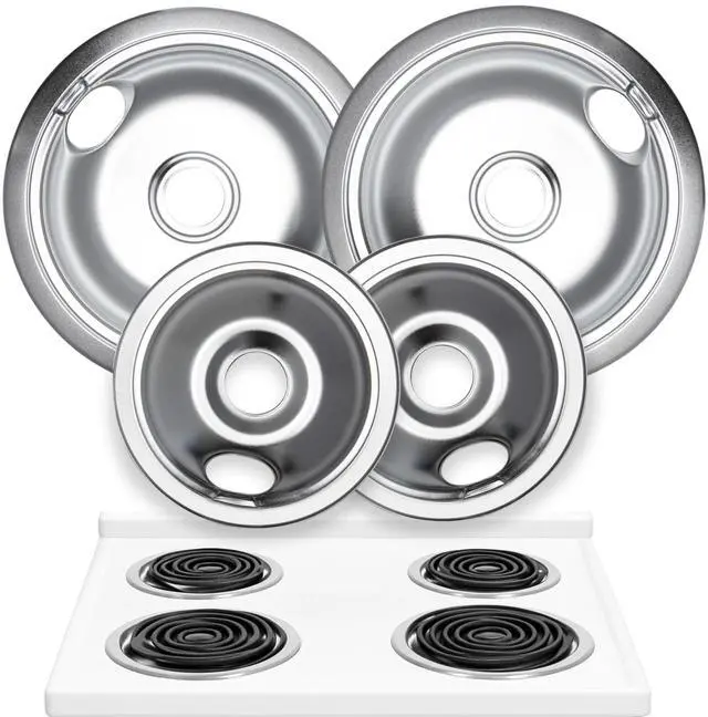 Main image of Electric Stove Drip Pans Set of 4 (2 x 6-Inch & 2 x 8-Inch) Replacement Stove Drip Pans for Electric Stove Compatible with Frigidaire, Kenmore, Tappan & More - Stove Burner Drip Pan Replacements