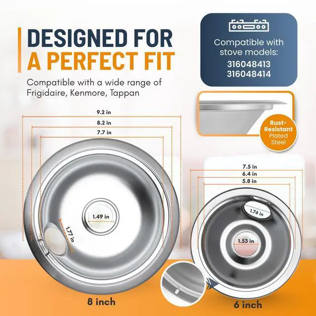 Alt view image 2 of 7 - Electric Stove Drip Pans Set of 4 (2 x 6-Inch & 2 x 8-Inch) Replacement Stove Drip Pans for Electric Stove Compatible with Frigidaire, Kenmore, Tappan & More - Stove Burner Drip Pan Replacements