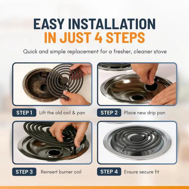 Alt view image 3 of 7 - Electric Stove Drip Pans Set of 4 (2 x 6-Inch & 2 x 8-Inch) Replacement Stove Drip Pans for Electric Stove for GE & Hotpoint Ranges - Compatible with WB31T10010 and WB31T10011 Stove Burner Drip Pan