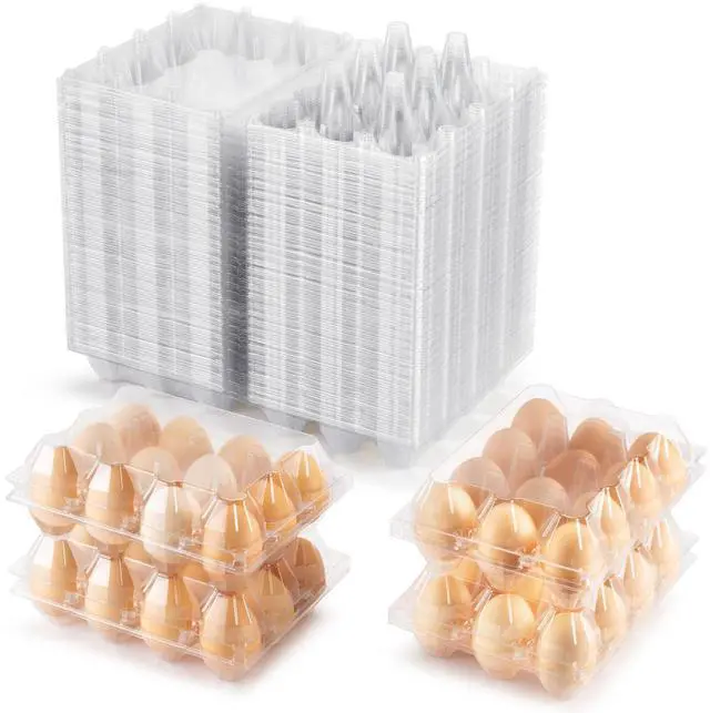 Main image of 120 Packs Egg Cartons Cheap Bulk, Plastic for 12 Eggs, Clear Egg Cartons 3 x 4 Grids, Perfect for Refrigerator Family Farm Commercial Business Market Display